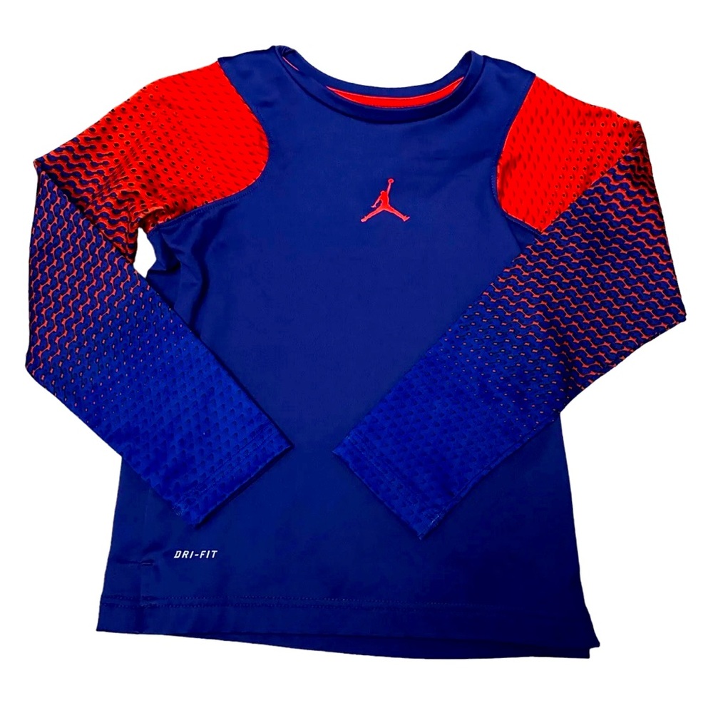 Boys Jordan Dri-Fit Pullover Top Long Sleeve Blue & Red Size 6
